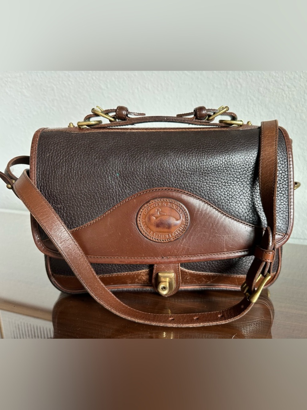 Vintage Dooney & Bourke All-Weather Leather Crossbody Satchel Bag USA